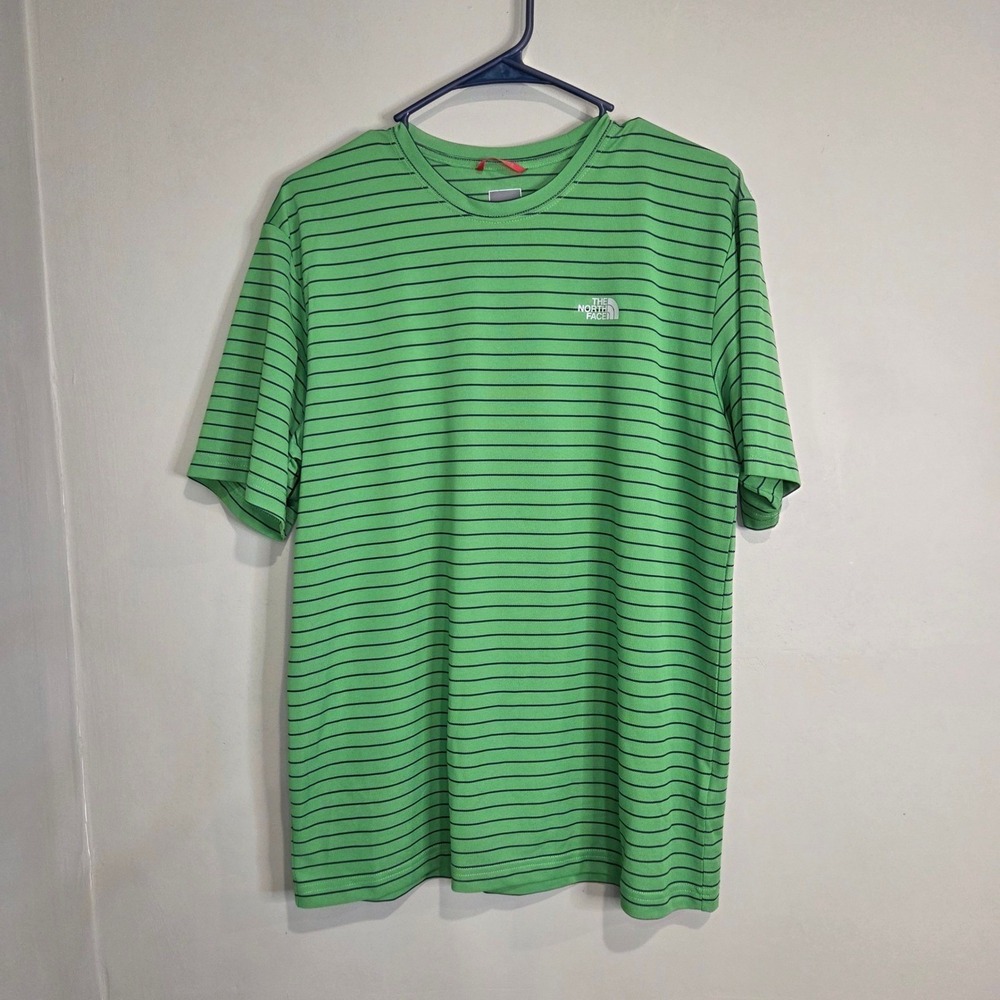 The North Face Mens Medium Green Striped Short Sleeve Graphic T-Shirt Micro Mesh - Picture 2 of 7